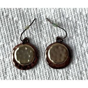 Copper & Gold Two Tone Hammered Round Statement Drop‎ Earrings